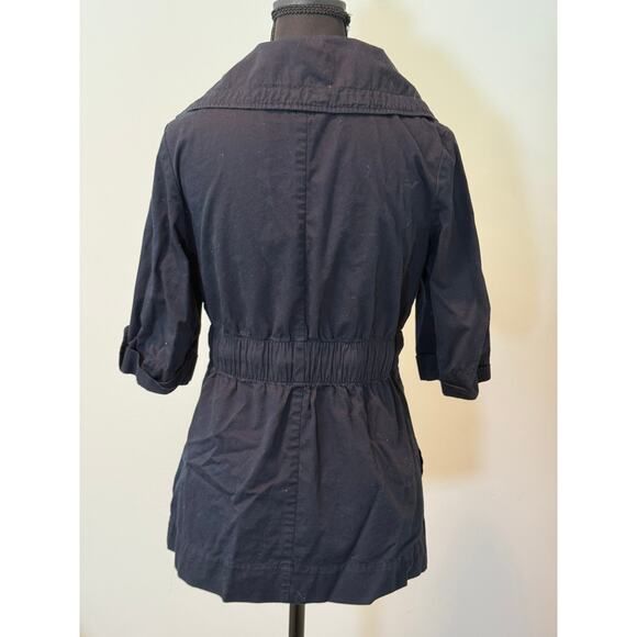 Tulle Navy Safari Jacket with Gathered Waist and 3/4 Sleeves - Picture 2 of 3